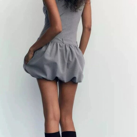 ZARA NEW WOMAN VOLUMINOUS SHORT Bubble Mini DRESS GREY Small 9122/554 - Picture 11 of 16